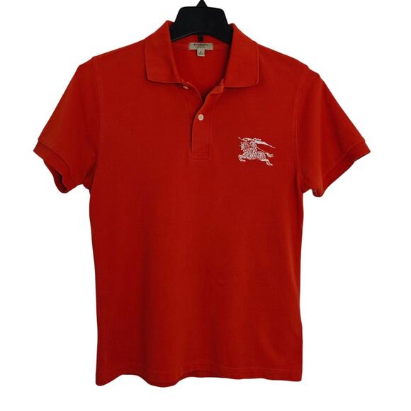 Burberry London Slim Fit Polo Shirt Mens Small Tangerine Orange Cotton Big Logo - Picture 1 of 7